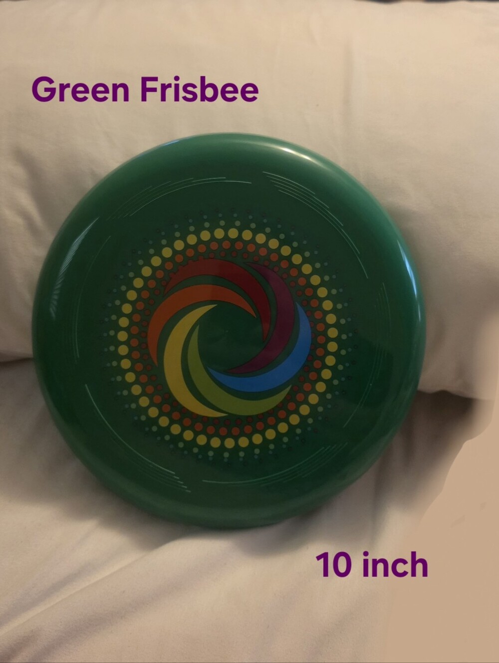 Frisbee Green Spiral 10" Flying Disc Pet Play Outdoor Fun Athletic Sports Swirl